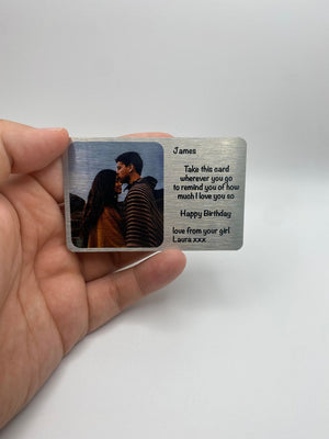Aluminium Personalised Photo Wallet Purse Card, Metal Keepsake Gift for Grandparents, Husband, Wife Dad, Mum, Friend Custom Wallet Card