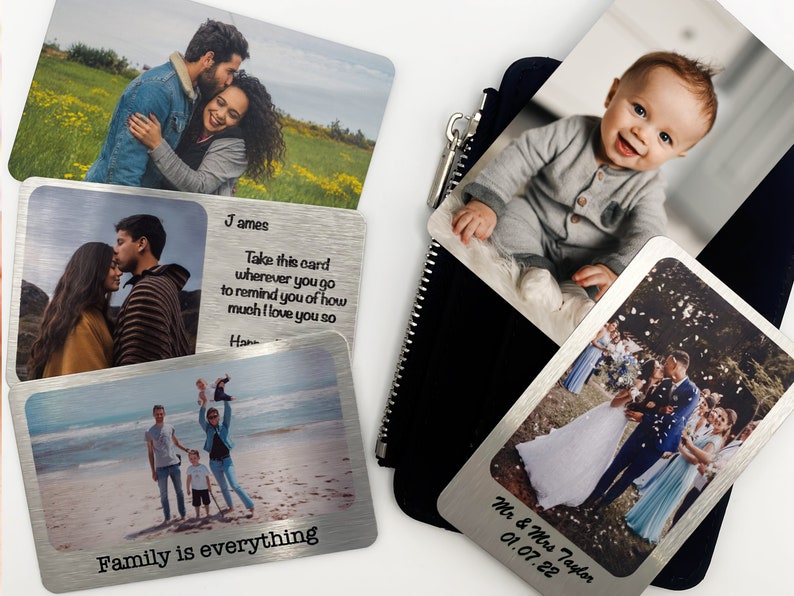 Aluminium Personalised Photo Wallet Purse Card, Metal Keepsake Gift for Grandparents, Husband, Wife Dad, Mum, Friend Custom Wallet Card