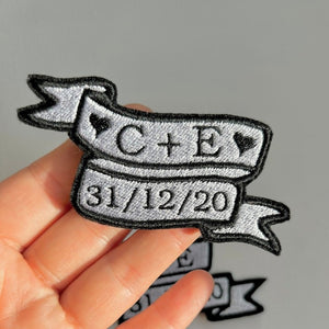 Custom Anniversary Date & Couple Initials Embroidered Patches, Wedding Banner Patches