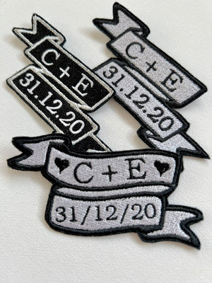 Custom Anniversary Date & Couple Initials Embroidered Patches, Wedding Banner Patches