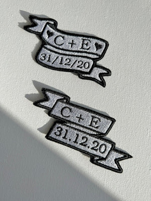 Custom Anniversary Date & Couple Initials Embroidered Patches, Wedding Banner Patches