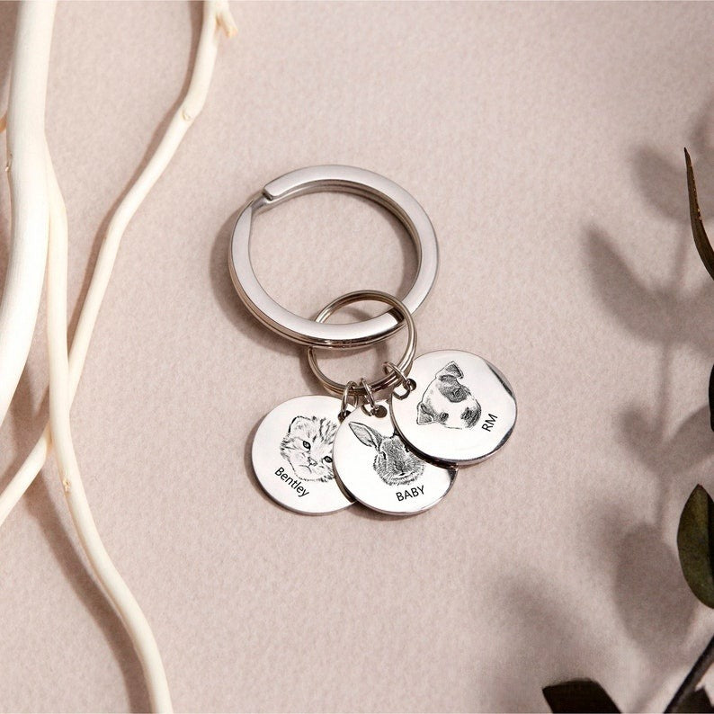 Custom Pet Portrait Keychain Pet Lover Gift Personalized Dog or Cat Memorial Gift for Kids, Unique Gift for Pet Mom