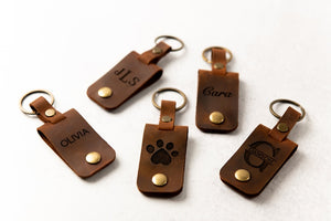 Personalized Photo Metal Tag Leather Keychain - Engraved Leather Cover with Photo Printed to Tag Inside