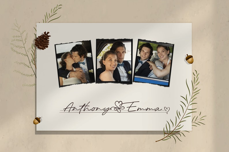 Custom Couple Photo Collage with Any Text, Personalized Picture Compilation Print, Editable Wedding Poster, Unique First Anniversary Gift