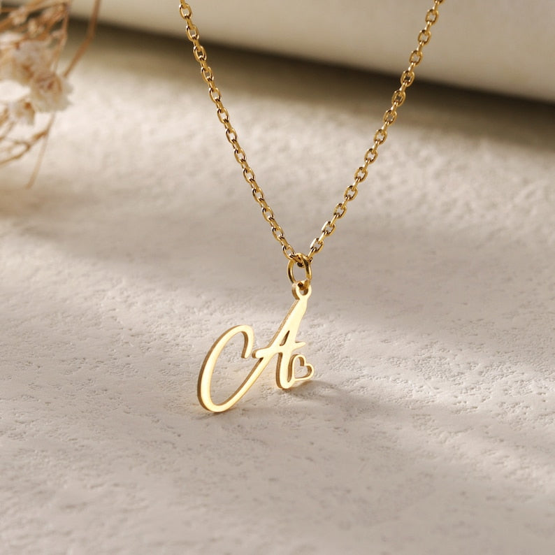 Custom Initial Name Necklace with Heart Charm|Personalized Minimalist Letter necklace|Delicate Layering Necklace|Birthday Gift for Her
