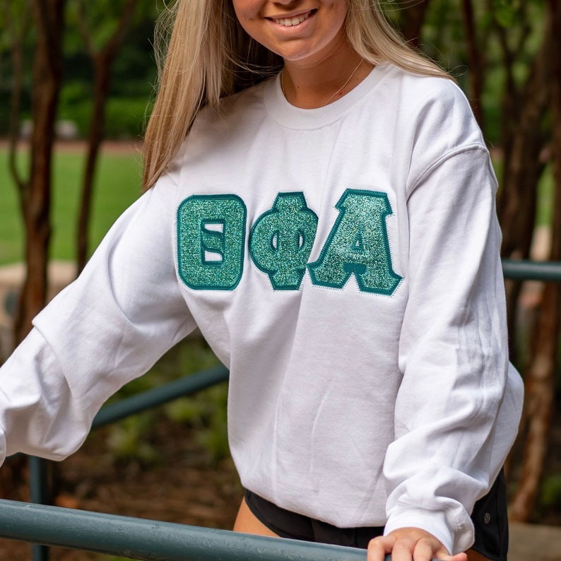 Glitter Sorority Chapter Greek Letter Stitched Sweatshirt / Gildan Crew Neck Sweatshirt / Big Little Family Letter Sweatshirts