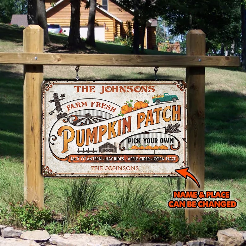 Farm Fresh Pumpkin Patch Metal Halloween Sign, Personalized Gifts, Custom name Pumpkin's Farm Sign, Fall Decor, Farmhouse Sign, gift for him