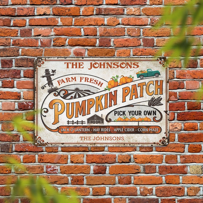 Farm Fresh Pumpkin Patch Metal Halloween Sign, Personalized Gifts, Custom name Pumpkin's Farm Sign, Fall Decor, Farmhouse Sign, gift for him