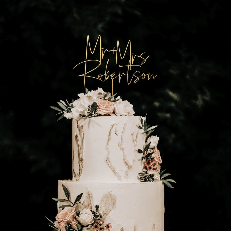 Gold wedding cake topper, Custom wedding cake topper, Mr and Mrs cake topper, cake toppers for wedding, wedding favors, wedding decor