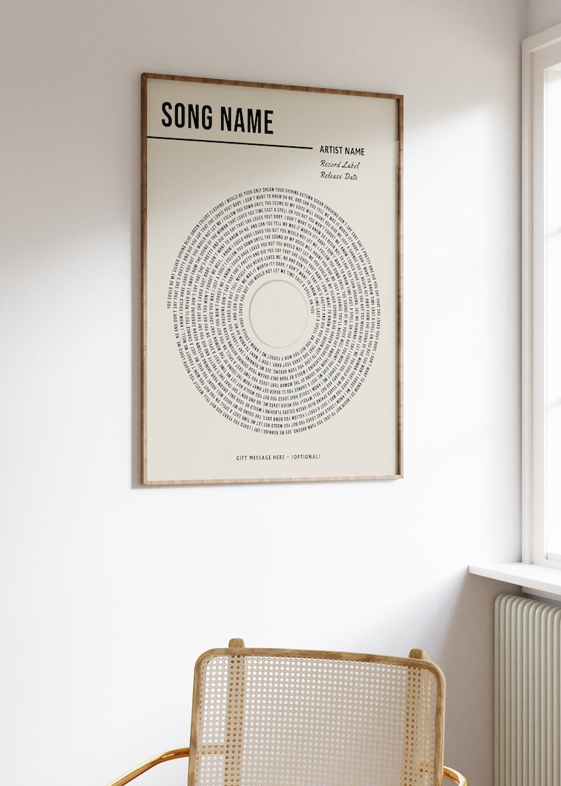 Custom Vinyl Lyrics Print, Personalised Music Poster, Customizable Music Gift, Anniversary Gift, Music Gift, Wedding Song Dance Canvas