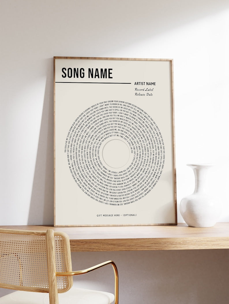 Custom Vinyl Lyrics Print, Personalised Music Poster, Customizable Music Gift, Anniversary Gift, Music Gift, Wedding Song Dance Canvas