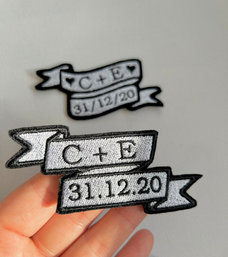 Custom Anniversary Date & Couple Initials Embroidered Patches, Wedding Banner Patches