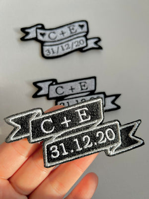 Custom Anniversary Date & Couple Initials Embroidered Patches, Wedding Banner Patches