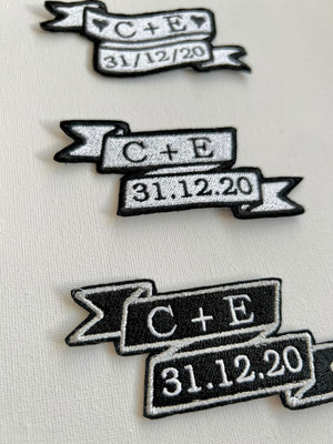 Custom Anniversary Date & Couple Initials Embroidered Patches, Wedding Banner Patches