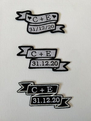 Custom Anniversary Date & Couple Initials Embroidered Patches, Wedding Banner Patches