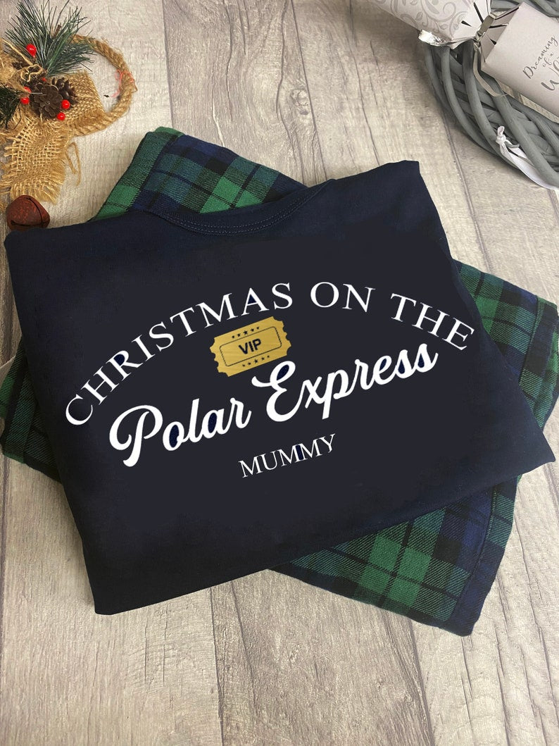 Personalized Polar Express Christmas Family Matching Tartan Pajama Set