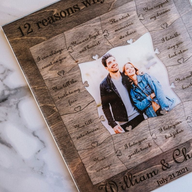 12 reasons why i love you, Personalized Wooden Puzzle Birthday Gift for Her Anniversary Gift for Boyfriend Custom Valentines Gift for Him