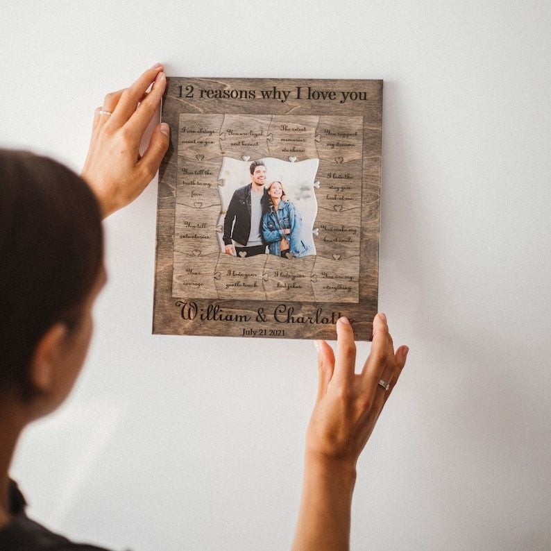 12 reasons why i love you, Personalized Wooden Puzzle Birthday Gift for Her Anniversary Gift for Boyfriend Custom Valentines Gift for Him