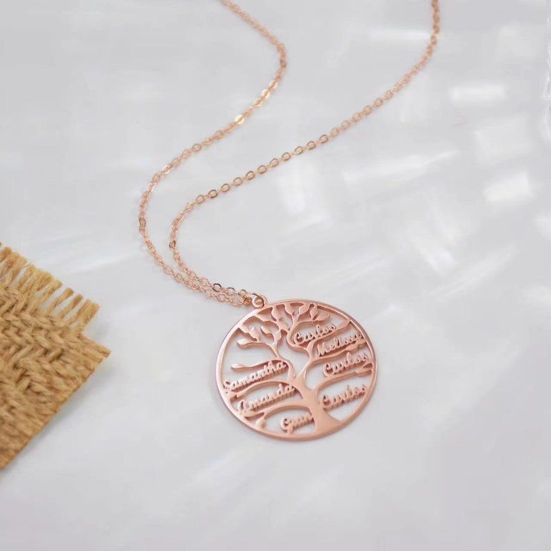 Engraved Family Name Necklace Personalized Name Necklace Tree of Life Necklace Multiple Names Necklace Gift for Family Gift for Mom