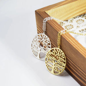 Engraved Family Name Necklace Personalized Name Necklace Tree of Life Necklace Multiple Names Necklace Gift for Family Gift for Mom