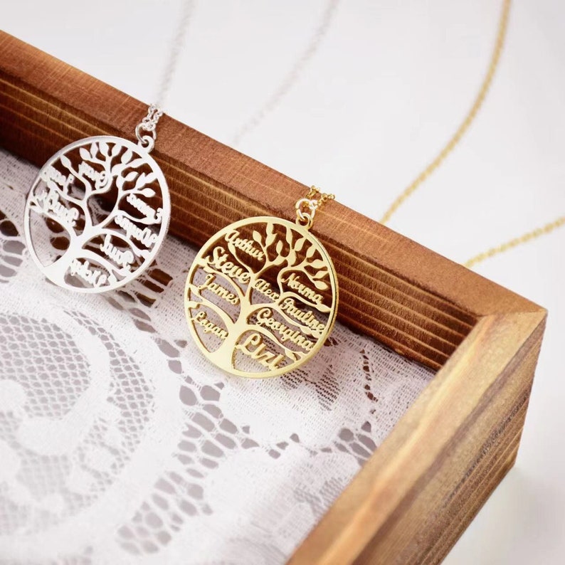 Engraved Family Name Necklace Personalized Name Necklace Tree of Life Necklace Multiple Names Necklace Gift for Family Gift for Mom