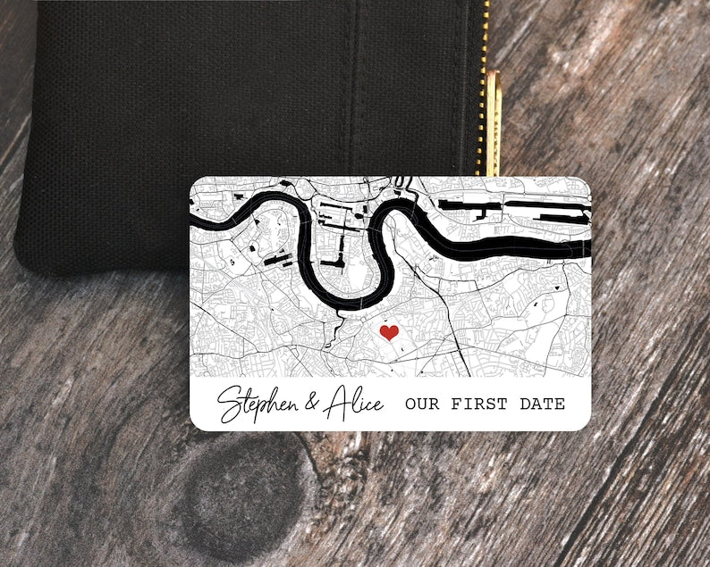 Personalised Map Wallet Card, Custom Metal Wallet Insert, Valentine's Day Gift for Boyfriend Girlfriend, Anniversary Gift for Husband Wife