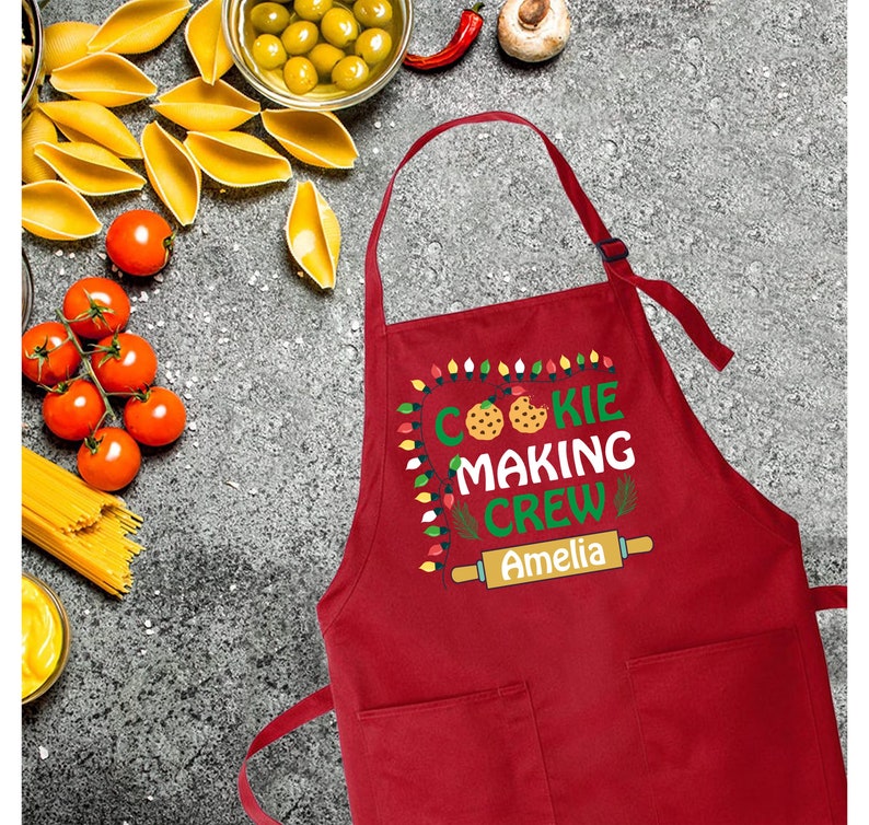 Personalized Cookie Making Crew Apron, Christmas Apron, Christmas Lights Apron, Cookie Apron, Christmas Gift, Christmas cookie apron