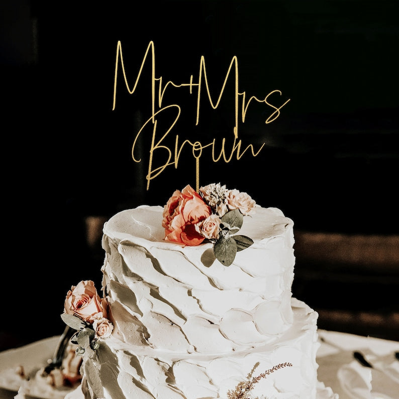 Gold wedding cake topper, Custom wedding cake topper, Mr and Mrs cake topper, cake toppers for wedding, wedding favors, wedding decor