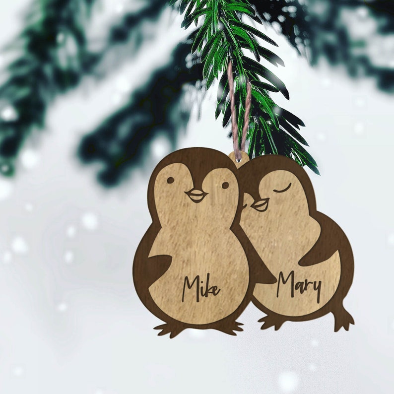 Penguins in love personalized wood ornament couples ornament Xmas gift for couple wood ornament customized