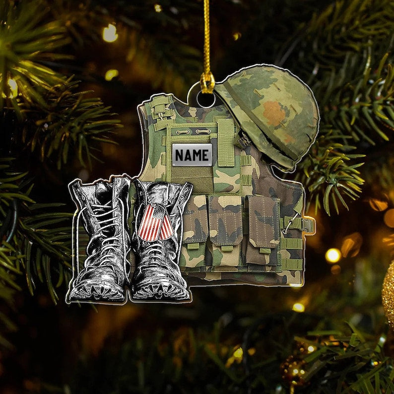Personalized Ornament Military Veteran Uniform Tactical Combat Vest Combat Boots Helmet Double Sides Acrylic Ornament For Military Veteran