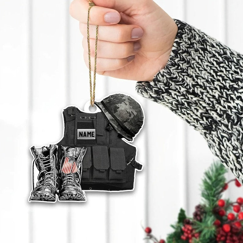 Personalized Ornament Military Veteran Uniform Tactical Combat Vest Combat Boots Helmet Double Sides Acrylic Ornament For Military Veteran