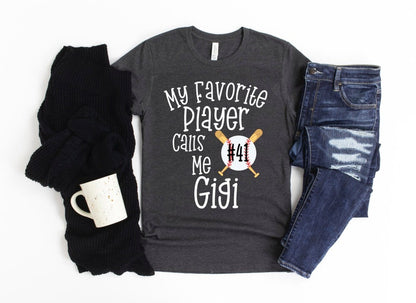 Baseball Gigi Shirt/ Custom Gigi Baseball Gift/ My Favorite Player Calls Me Gigi/ Personalized Gigi Baseball Game Shirt