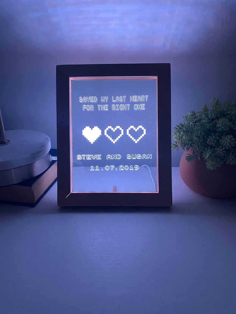8 Bit Heart Night Light - Gamer Heart Gifts - Retro Night light - Anniversary Gift - Saved My Last Heart - Wedding Gift - 8 Bit Light