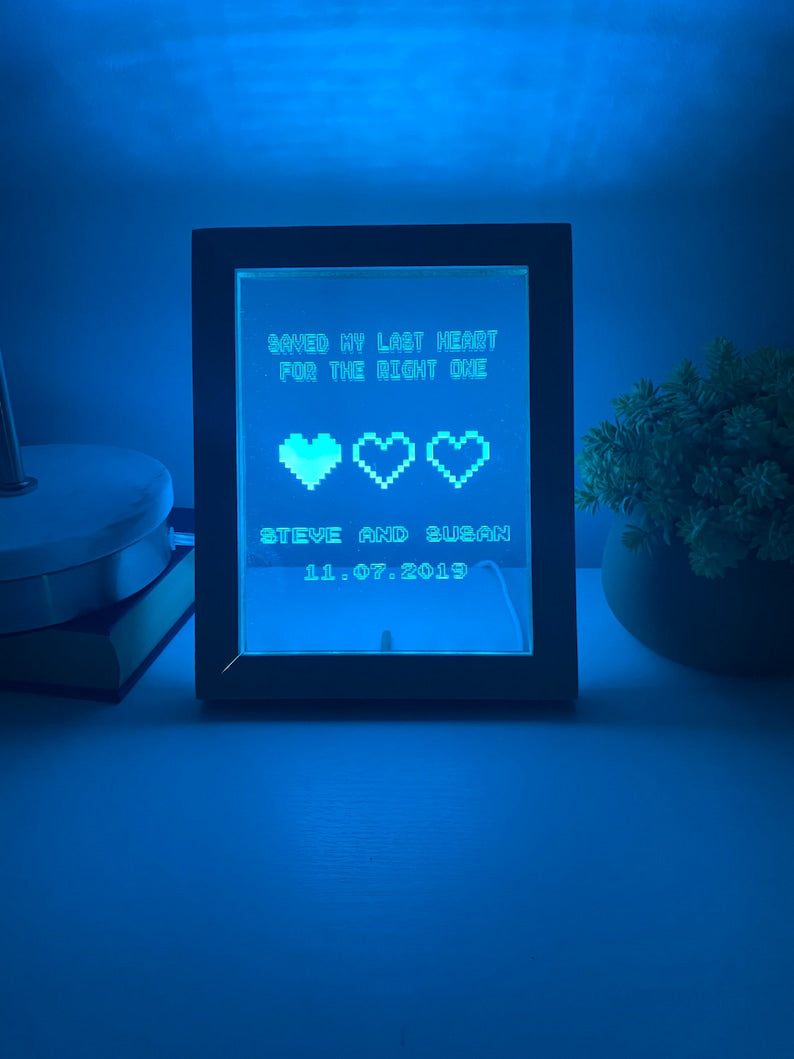 8 Bit Heart Night Light - Gamer Heart Gifts - Retro Night light - Anniversary Gift - Saved My Last Heart - Wedding Gift - 8 Bit Light