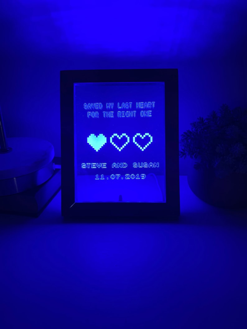 8 Bit Heart Night Light - Gamer Heart Gifts - Retro Night light - Anniversary Gift - Saved My Last Heart - Wedding Gift - 8 Bit Light