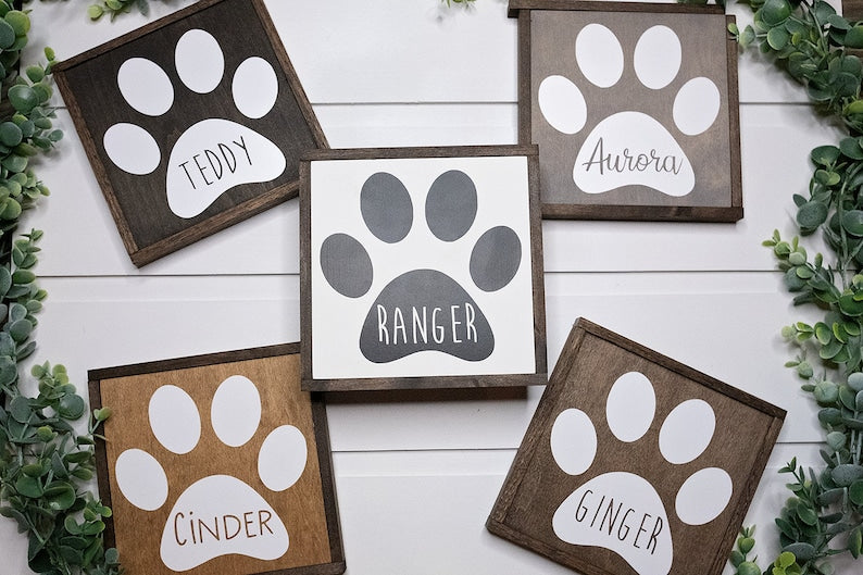 Personalized Paw Print Wood Sign | Pet Name Sign | Custom Pet Name | Rustic Dog Sign | Dog Sign