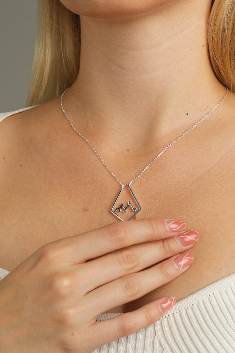 Ring Holder Necklace White Gold Mountain Ring holder Necklace Solid Gold or Silver Dainty Ring Keeper Pendant Ring Holder Necklace