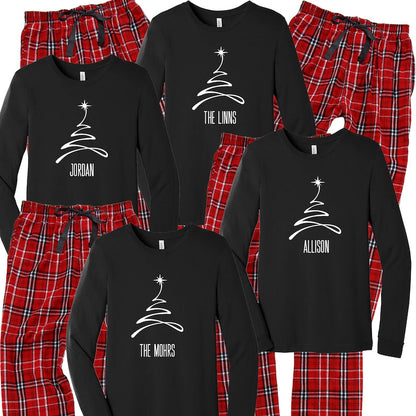 Christmas Tree Pajamas, Personalized Family Pjs, Matching Family Pajamas, Xmas sleepwear, Merry Christmas 2025, black white plaid flannel il_794xN.4222807824_og07.jpg