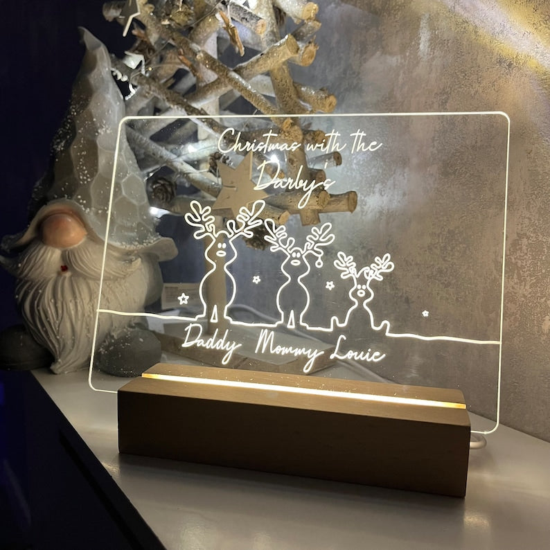 Christmas Light Up Illuminated Reindeer Acrylic Display Name Family Kids Personalised Gift Personalised