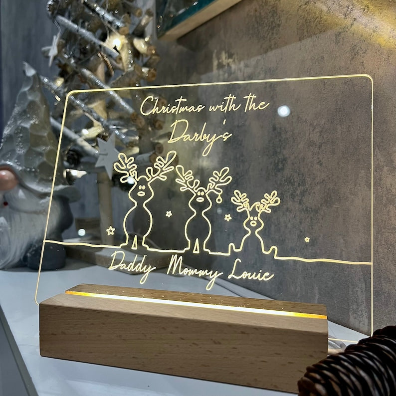 Christmas Light Up Illuminated Reindeer Acrylic Display Name Family Kids Personalised Gift Personalised