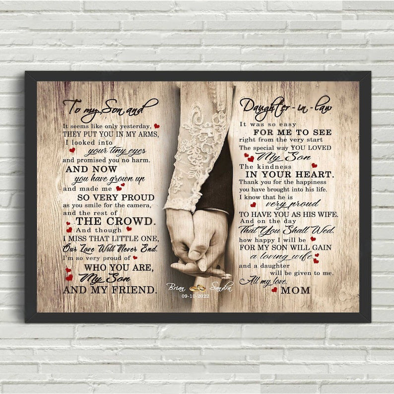 Son And Daughter In Law Wedding Gift From Mother Of The Groom, Gift For Son On Wedding Day, Bridal Shower Gift For Bride From Mother In Law