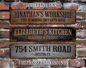 Double Line Sign, Rusty Street Sign, Custom Door Sign, Personalized fence Sign