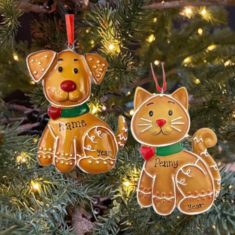 Dog or Cat Gingerbread Puppy Dog or Kitty Cat Custom Personalized Christmas Ornament Gift Personalized Dog Ornament