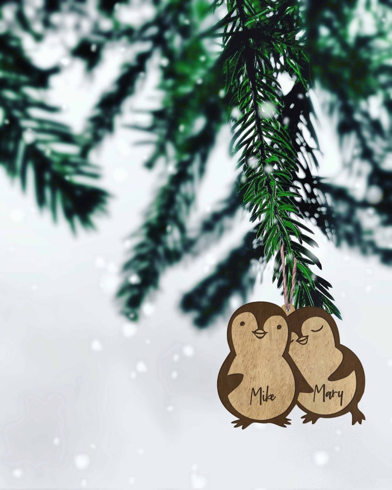 Penguins in love personalized wood ornament couples ornament Xmas gift for couple wood ornament customized