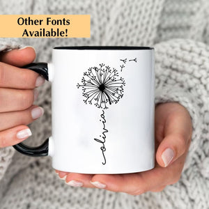 Personalized Dandelion Mug, Floral Gifts, Custom Flower Cup, Dandelion Coffee Cup, Flower Gifts For Her, Flower Custom Name Mug