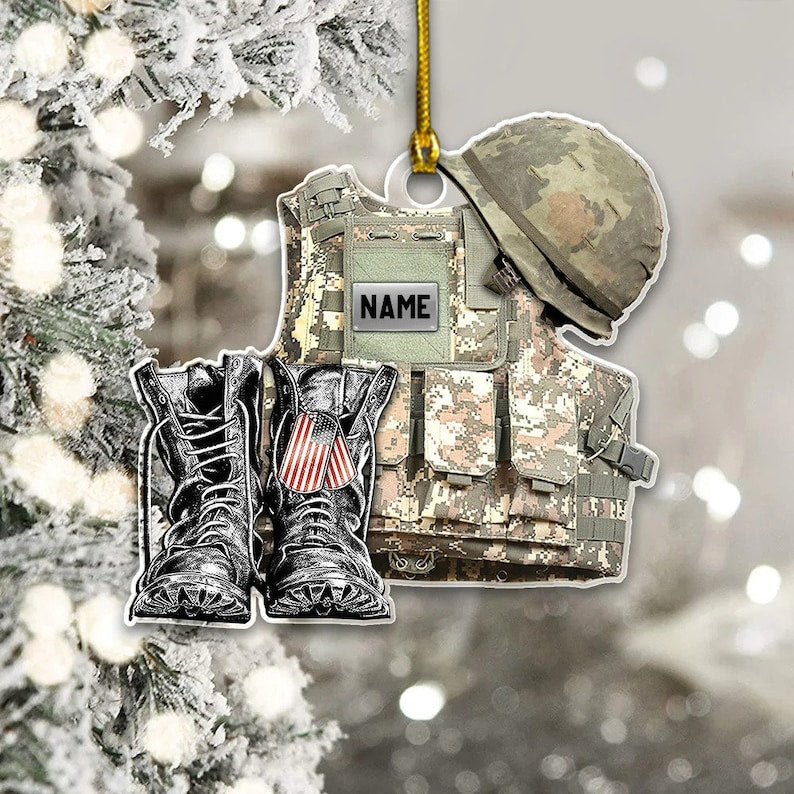 Personalized Ornament Military Veteran Uniform Tactical Combat Vest Combat Boots Helmet Double Sides Acrylic Ornament For Military Veteran