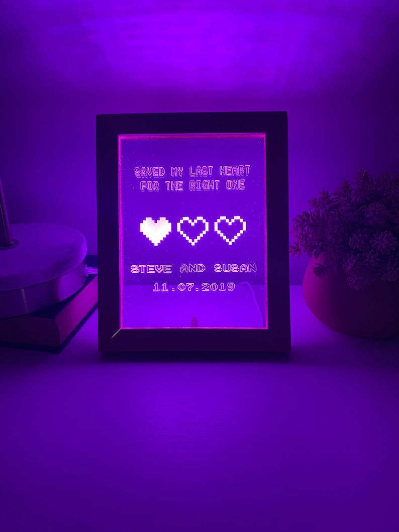 8 Bit Heart Night Light - Gamer Heart Gifts - Retro Night light - Anniversary Gift - Saved My Last Heart - Wedding Gift - 8 Bit Light