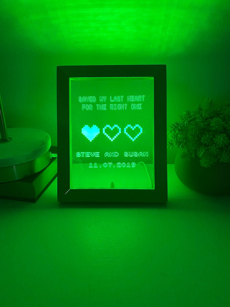 8 Bit Heart Night Light - Gamer Heart Gifts - Retro Night light - Anniversary Gift - Saved My Last Heart - Wedding Gift - 8 Bit Light