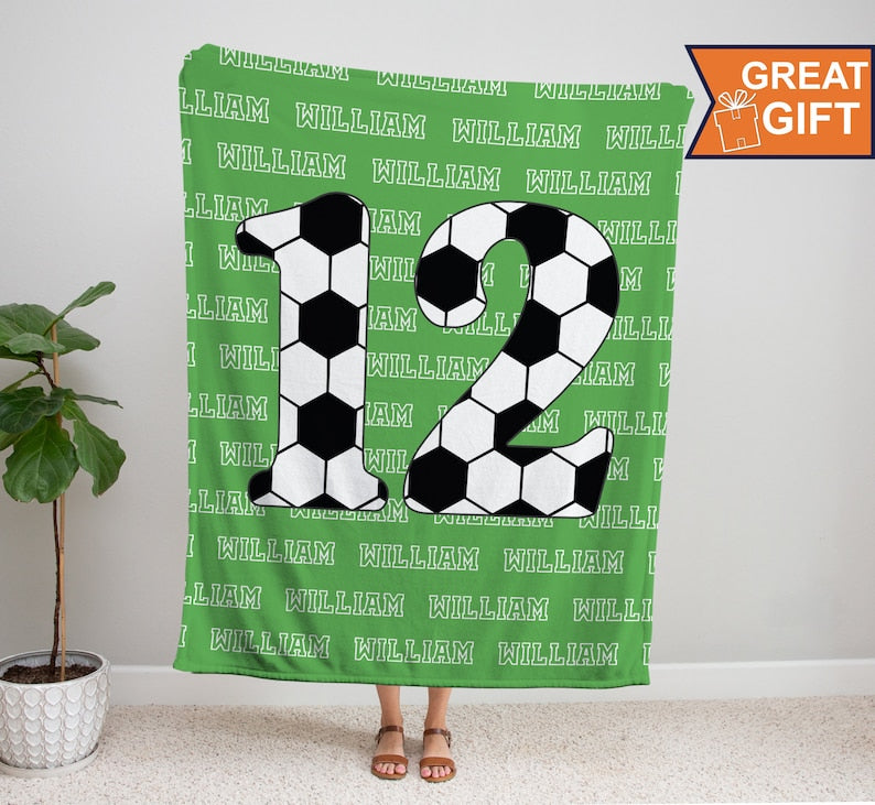 Personalized Soccer Blanket with your name, Sports gift, soccer gift boys girls, gift for soccer player, soccer team gift, custom blanket