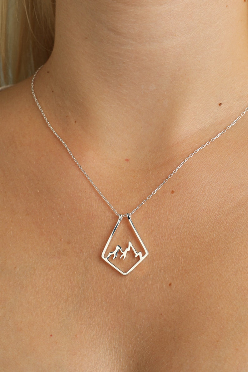 Ring Holder Necklace White Gold Mountain Ring holder Necklace Solid Gold or Silver Dainty Ring Keeper Pendant Ring Holder Necklace
